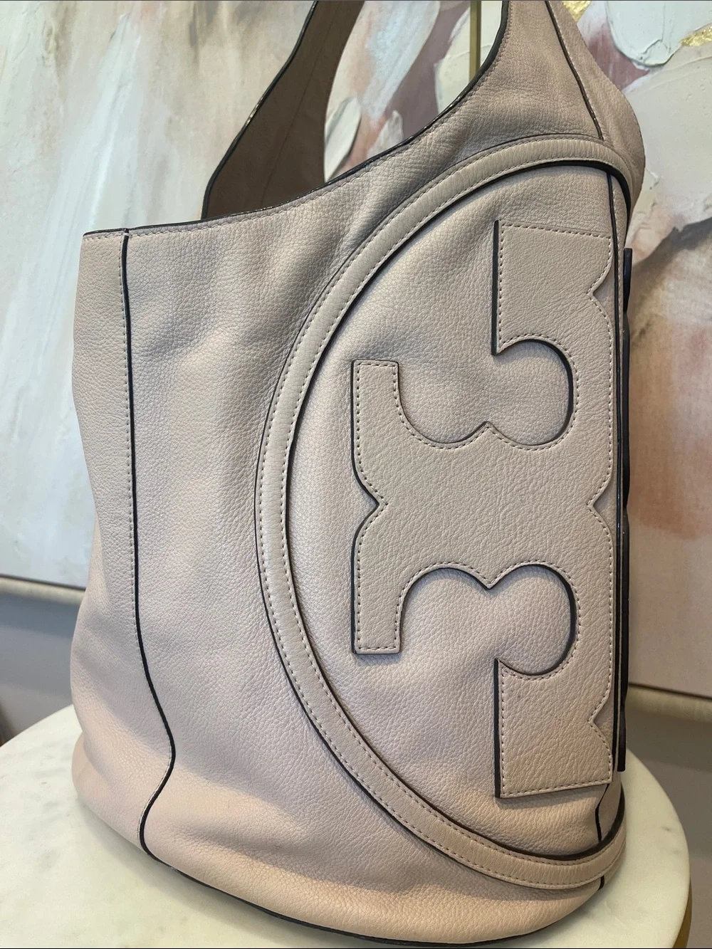 Tory Burch Pale Blush All T Leather Shoulder Hobo